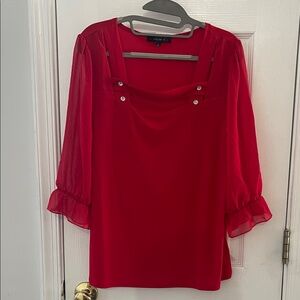 Atelier 29 size xl Vibrant Red Square-Neck Blouse with Sheer Sleeve Detail